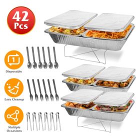 Set Of 42Pcs Disposable Chafing Dish Buffet Set Chafing Servers With Covers Spoons Forks Tongs Full-Size Pans Food Warmers For Parties Events Catering