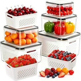 Large Fruit & Vegetable Storage Containers, Leakproof Fridge Organizer With Removable Colander