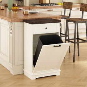 10 Gallon Tilt Out Trash Cabinet Freestanding Trash Bin Cabinet Wood Garbage Recycling Cabinet with Drawer Pet Proof Trash Can Holder for Kitchen Livi